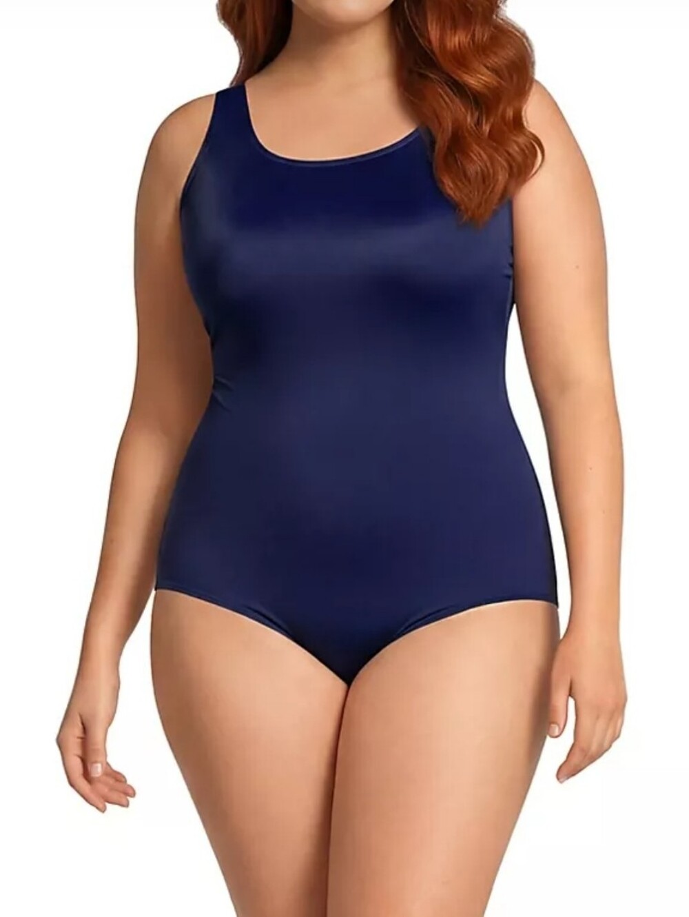 NWT Lands' End Navy Blue Tugless Low Leg One Piece Swimsuit Size 20W Long Torso